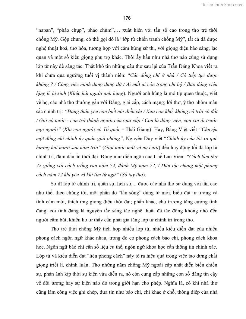 Luận án tiến sĩ ngữ văn Thơ trẻ Việt Nam thời kháng chiến chống Mỹ - Cảm hứng và giọng điệu - 16 Trang 181