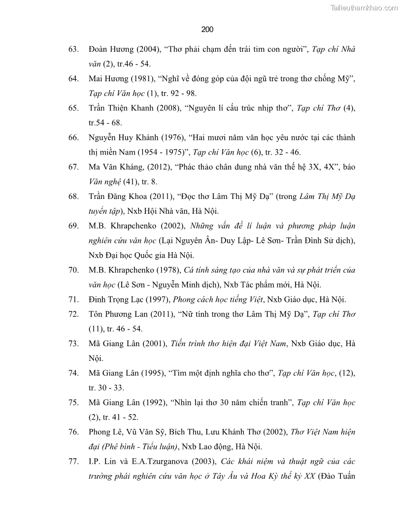 Luận án tiến sĩ ngữ văn Thơ trẻ Việt Nam thời kháng chiến chống Mỹ - Cảm hứng và giọng điệu - 18 Trang 205