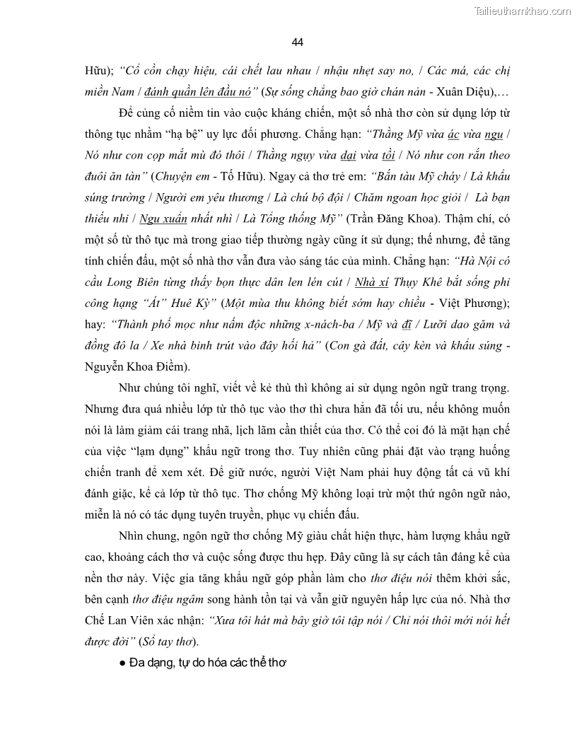 Luận án tiến sĩ ngữ văn Thơ trẻ Việt Nam thời kháng chiến chống Mỹ - Cảm hứng và giọng điệu - 5 Trang 49