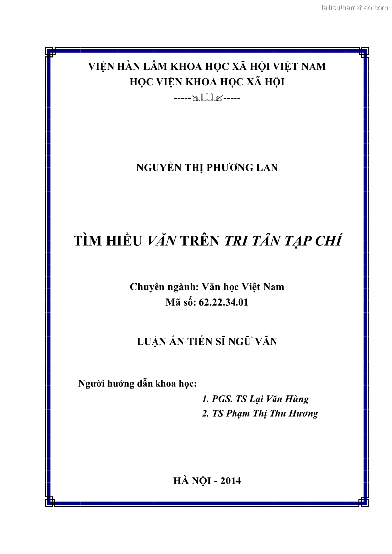 Luận án tiến sĩ ngữ văn Tìm hiểu văn trên Tri tân tạp chí - 1 Trang 1