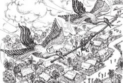 Ảnh hai con thiên nga đang bay trên trời và chở con rùa trên một thanh gỗ 2 4