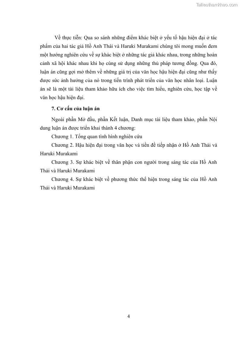 Luận án tiến sĩ văn học Sự khác biệt của yếu tố hậu hiện đại trong sáng tác của Hồ Anh Thái và Haruki Murakami - 1 Trang 10