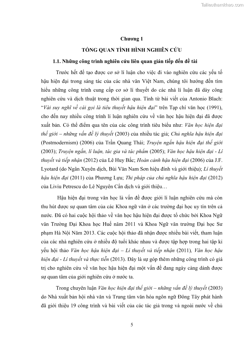 Luận án tiến sĩ văn học Sự khác biệt của yếu tố hậu hiện đại trong sáng tác của Hồ Anh Thái và Haruki Murakami - 1 Trang 11