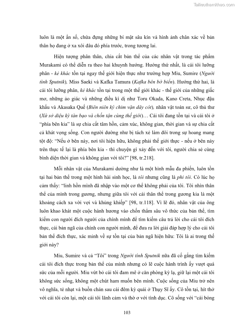 Luận án tiến sĩ văn học Sự khác biệt của yếu tố hậu hiện đại trong sáng tác của Hồ Anh Thái và Haruki Murakami - 10 Trang 109