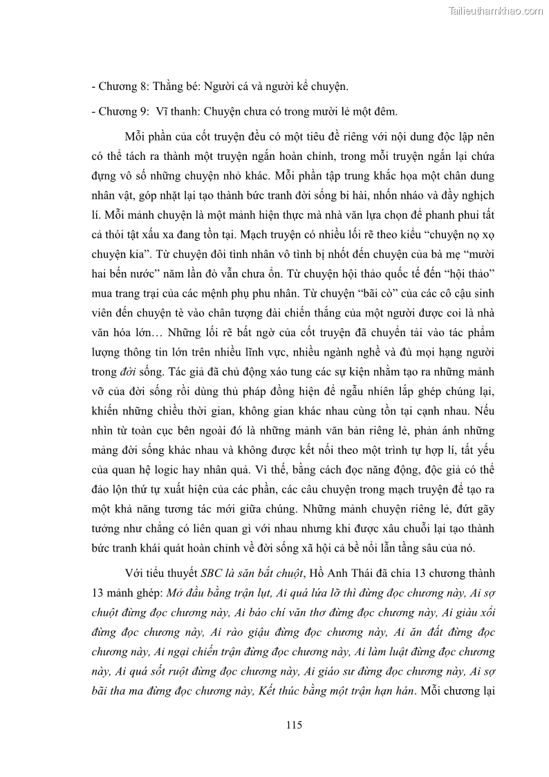 Luận án tiến sĩ văn học Sự khác biệt của yếu tố hậu hiện đại trong sáng tác của Hồ Anh Thái và Haruki Murakami - 11 Trang 121