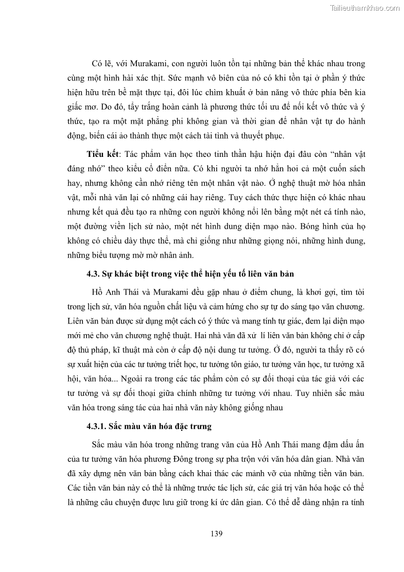 Luận án tiến sĩ văn học Sự khác biệt của yếu tố hậu hiện đại trong sáng tác của Hồ Anh Thái và Haruki Murakami - 13 Trang 145