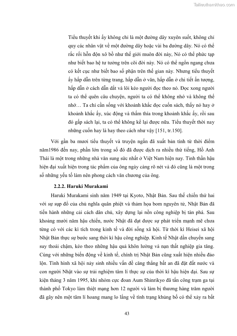 Luận án tiến sĩ văn học Sự khác biệt của yếu tố hậu hiện đại trong sáng tác của Hồ Anh Thái và Haruki Murakami - 5 Trang 49