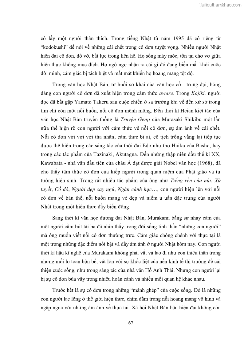 Luận án tiến sĩ văn học Sự khác biệt của yếu tố hậu hiện đại trong sáng tác của Hồ Anh Thái và Haruki Murakami - 7 Trang 73
