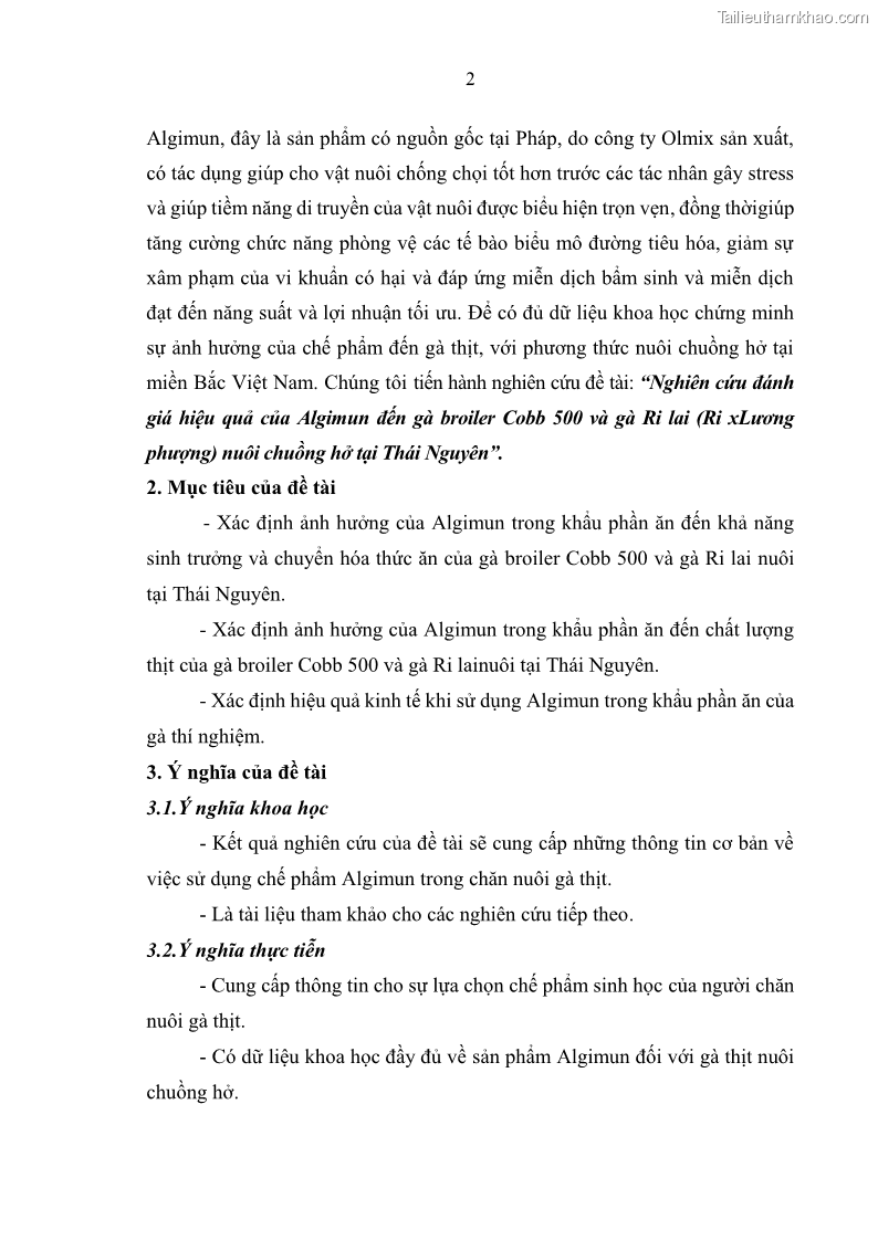 Luận văn thạc sĩ chăn nuôi Nghiên cứu đánh giá hiệu quả của algimun đến gà cobb 500 và gà ri lai ri x lương phượng nuôi chuồng hở tại Thái Nguyên - 1 Trang 12