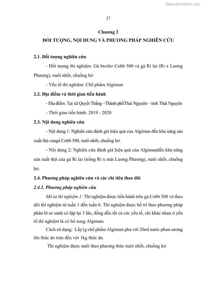 Luận văn thạc sĩ chăn nuôi Nghiên cứu đánh giá hiệu quả của algimun đến gà cobb 500 và gà ri lai ri x lương phượng nuôi chuồng hở tại Thái Nguyên - 4 Trang 37