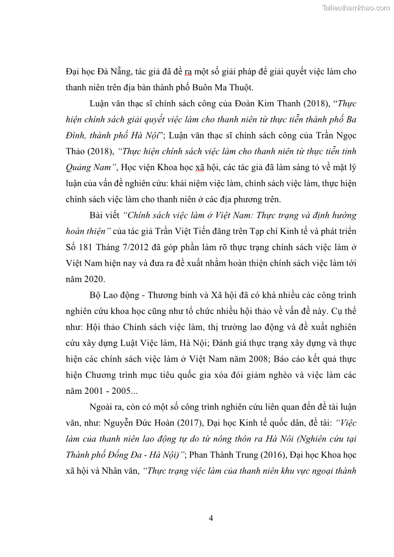 Luận văn thạc sĩ chính sách công Thực hiện chính sách việc làm cho thanh niên trên địa bàn thành phố Buôn Ma Thuột, tỉnh Đắk Lắk - 1 Trang 11
