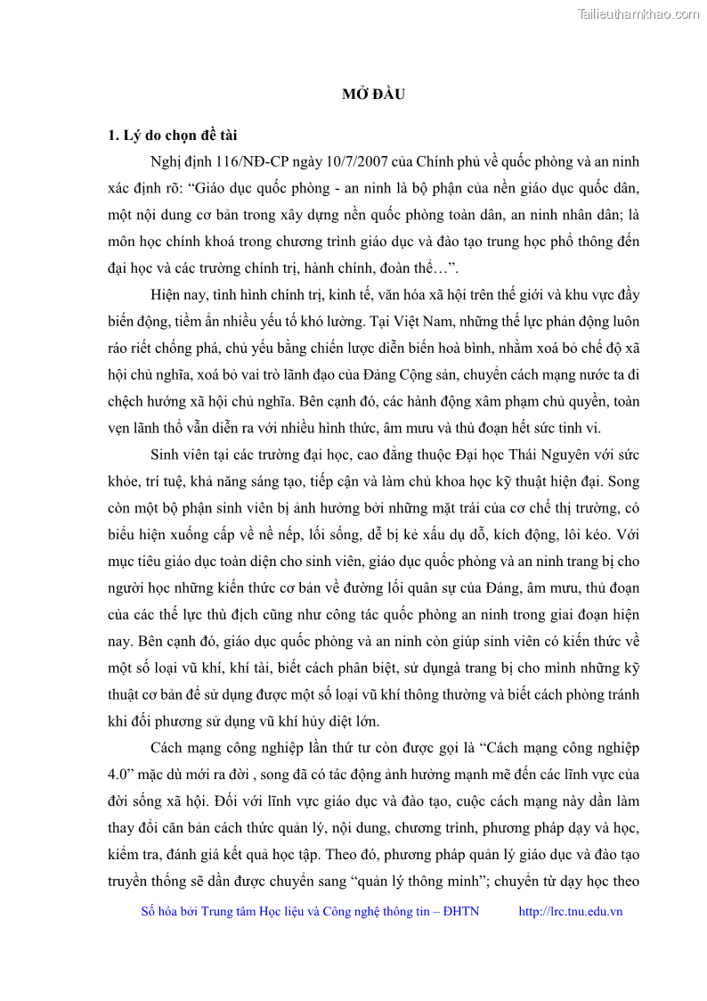 Luận văn thạc sĩ khoa học giáo dục Đánh giá kết quả học tập của sinh viên tại Trung tâm Giáo dục quốc phòng và an ninh Đại học Thái Nguyên theo tiếp cận năng lực - 1 Trang 12