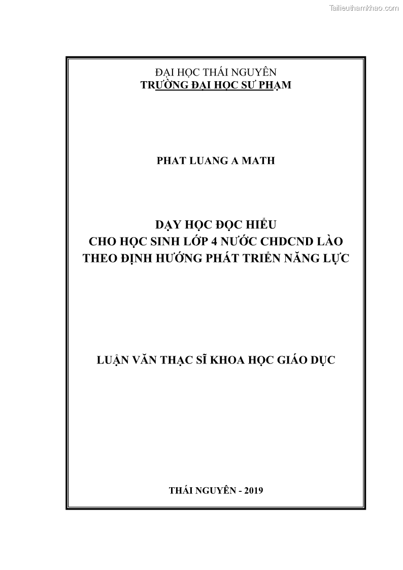 Luận văn thạc sĩ khoa học giáo dục Dạy học đọc hiểu cho học sinh lớp 4 nước CHDCND Lào theo định hướng phát triển năng lực - 1 Trang 1