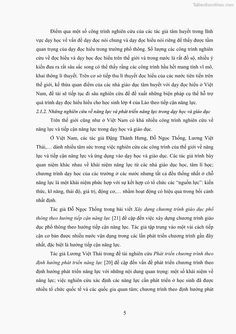 Luận văn thạc sĩ khoa học giáo dục Dạy học đọc hiểu cho học sinh lớp 4 nước CHDCND Lào theo định hướng phát triển năng lực - 2 Trang 13