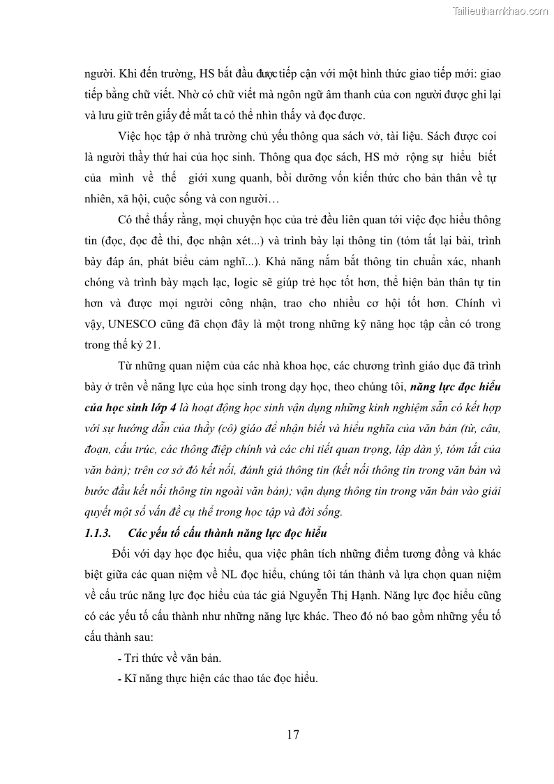 Luận văn thạc sĩ khoa học giáo dục Dạy học đọc hiểu cho học sinh lớp 4 nước CHDCND Lào theo định hướng phát triển năng lực - 3 Trang 25