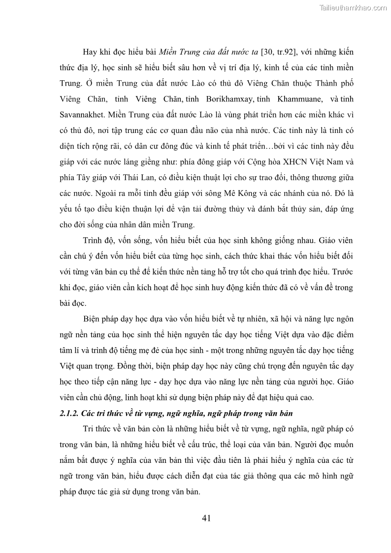 Luận văn thạc sĩ khoa học giáo dục Dạy học đọc hiểu cho học sinh lớp 4 nước CHDCND Lào theo định hướng phát triển năng lực - 5 Trang 49
