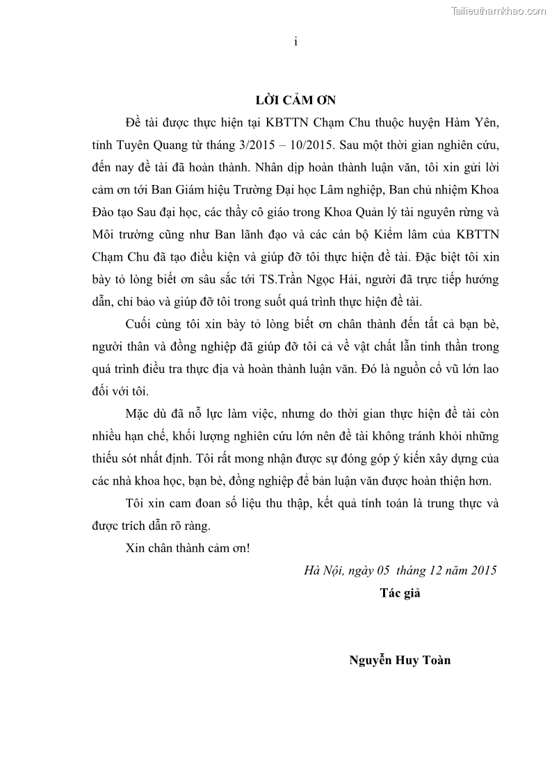 Luận văn thạc sĩ khoa học lâm nghiệp Nghiên cứu đặc điểm lâm học làm cơ sở khoa học bảo tồn loài Bách xanh núi đá Calocedrus rupestris Aver. H. Nguyen & L.K.Phan tại KBTTN Chạm Chu tỉnh Tuyên Quang - 1 Trang 1