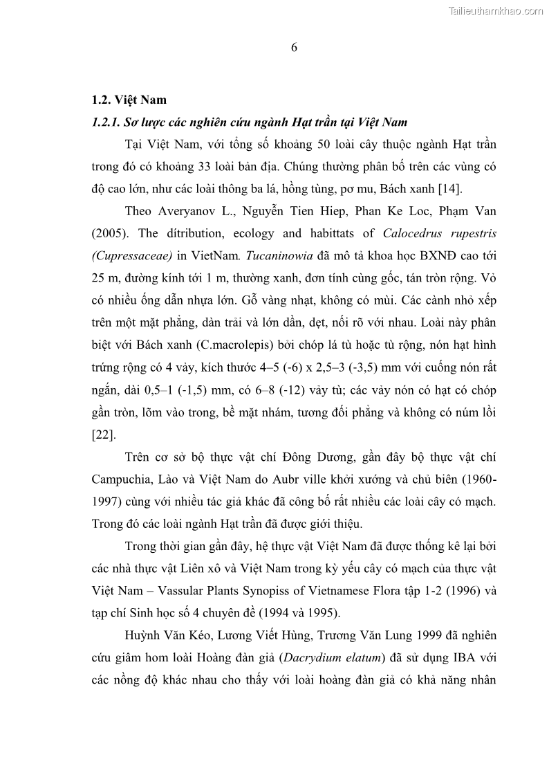Luận văn thạc sĩ khoa học lâm nghiệp Nghiên cứu đặc điểm lâm học làm cơ sở khoa học bảo tồn loài Bách xanh núi đá Calocedrus rupestris Aver. H. Nguyen & L.K.Phan tại KBTTN Chạm Chu tỉnh Tuyên Quang - 1 Trang 12