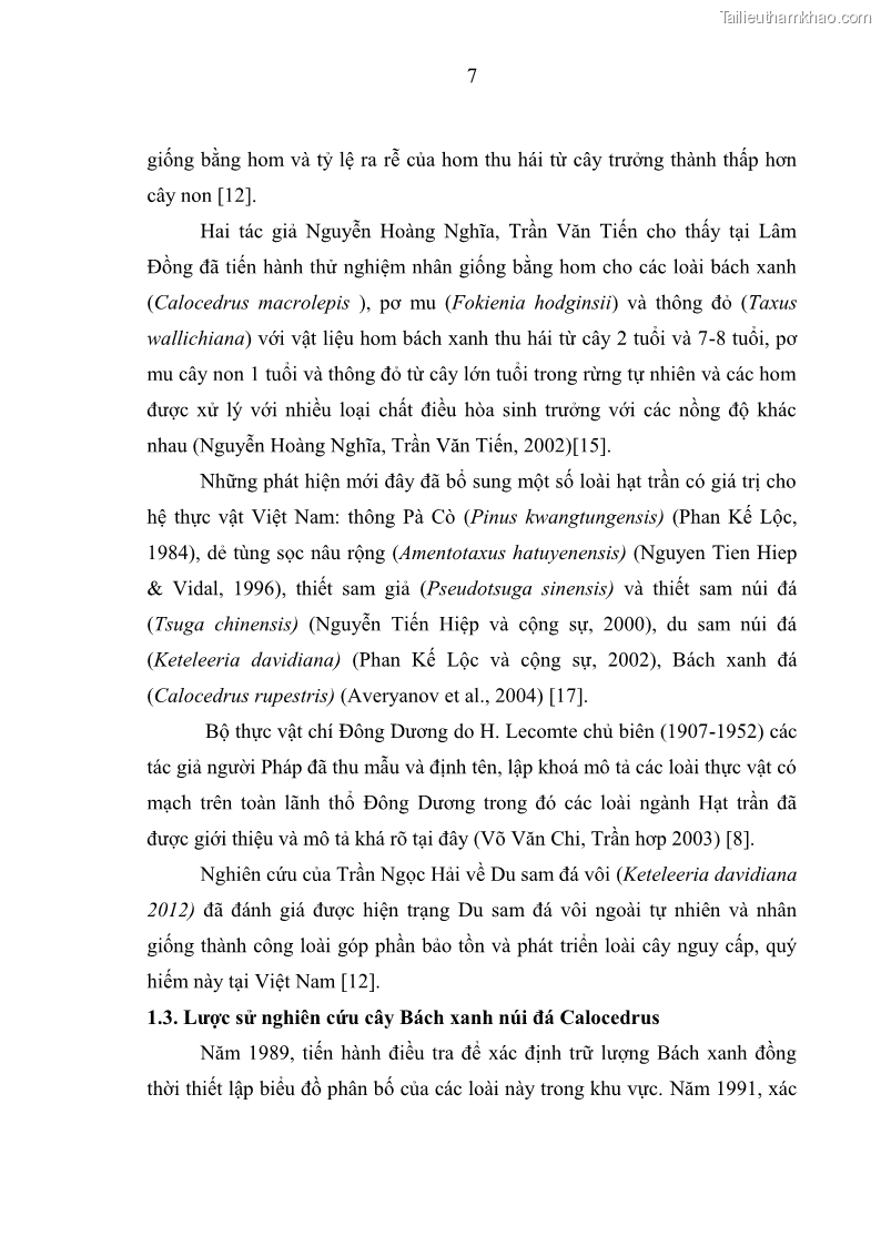 Luận văn thạc sĩ khoa học lâm nghiệp Nghiên cứu đặc điểm lâm học làm cơ sở khoa học bảo tồn loài Bách xanh núi đá Calocedrus rupestris Aver. H. Nguyen & L.K.Phan tại KBTTN Chạm Chu tỉnh Tuyên Quang - 2 Trang 13