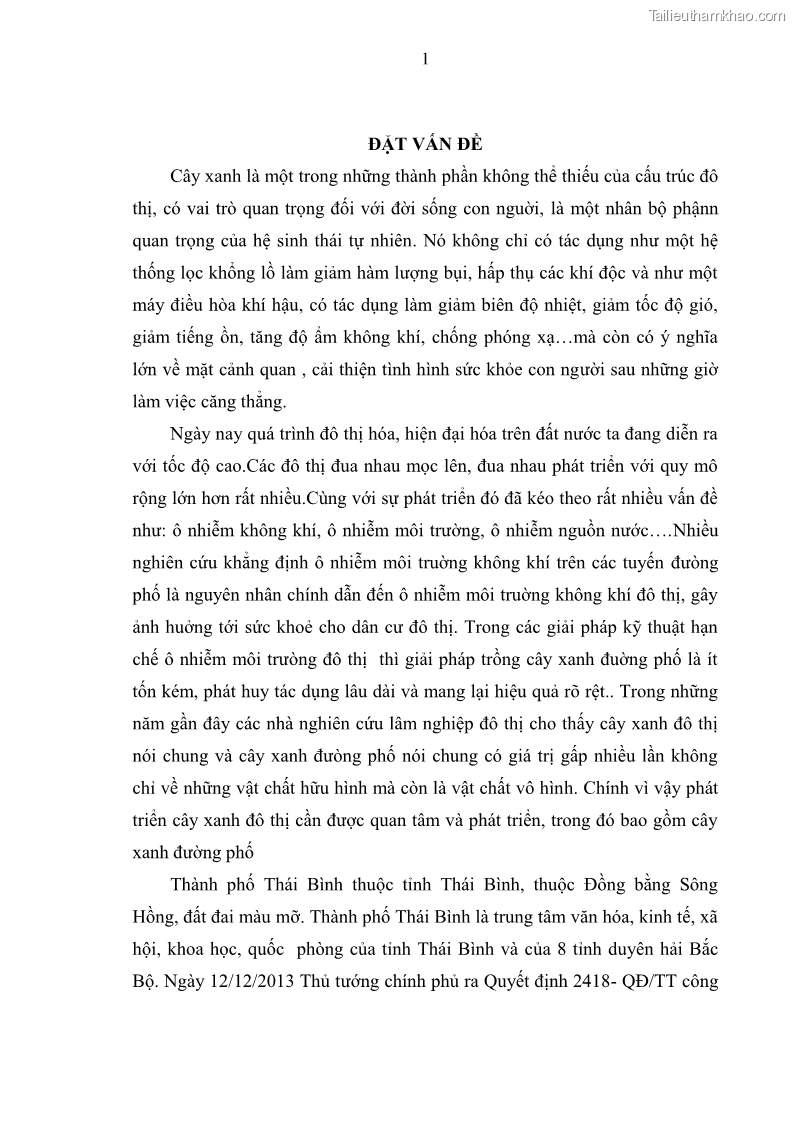 Luận văn thạc sĩ khoa học lâm nghiệp Đánh giá hiện trạng và đề xuất giải pháp phát triển cây đường phố cho thành phố Thái Bình - 1 Trang 10