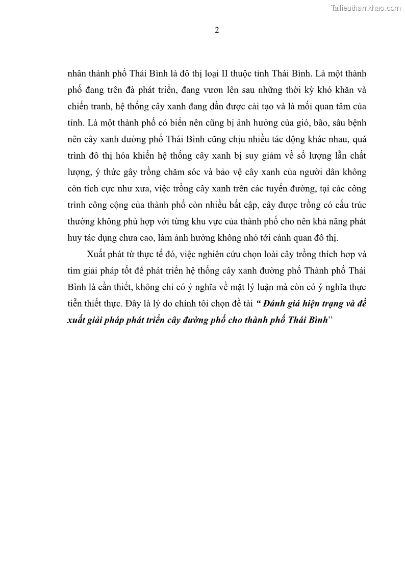 Luận văn thạc sĩ khoa học lâm nghiệp Đánh giá hiện trạng và đề xuất giải pháp phát triển cây đường phố cho thành phố Thái Bình - 1 Trang 11