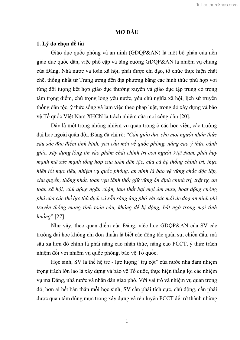 Luận văn thạc sĩ khoa học giáo dục Giáo dục phẩm chất chính trị cho sinh viên Trung tâm Giáo dục Quốc phòng và An ninh - Đại học Thái Nguyên - 1 Trang 12