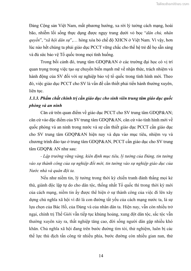 Luận văn thạc sĩ khoa học giáo dục Giáo dục phẩm chất chính trị cho sinh viên Trung tâm Giáo dục Quốc phòng và An ninh - Đại học Thái Nguyên - 3 Trang 25