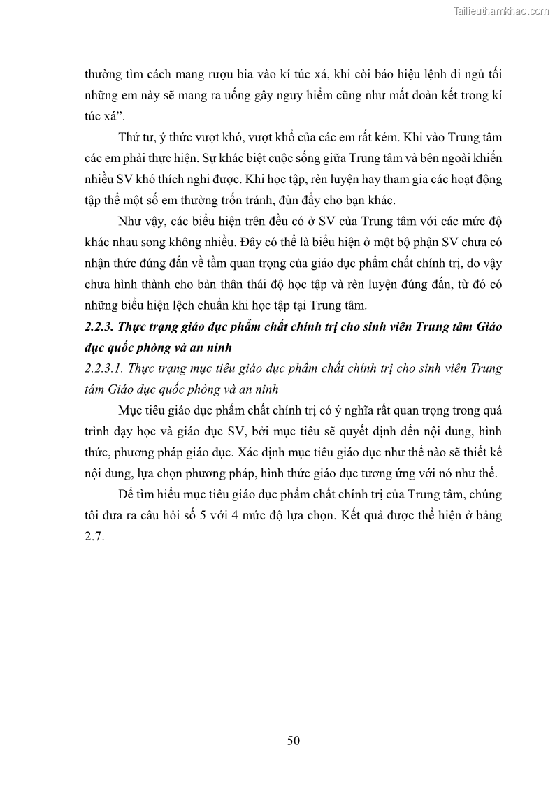 Luận văn thạc sĩ khoa học giáo dục Giáo dục phẩm chất chính trị cho sinh viên Trung tâm Giáo dục Quốc phòng và An ninh - Đại học Thái Nguyên - 6 Trang 61