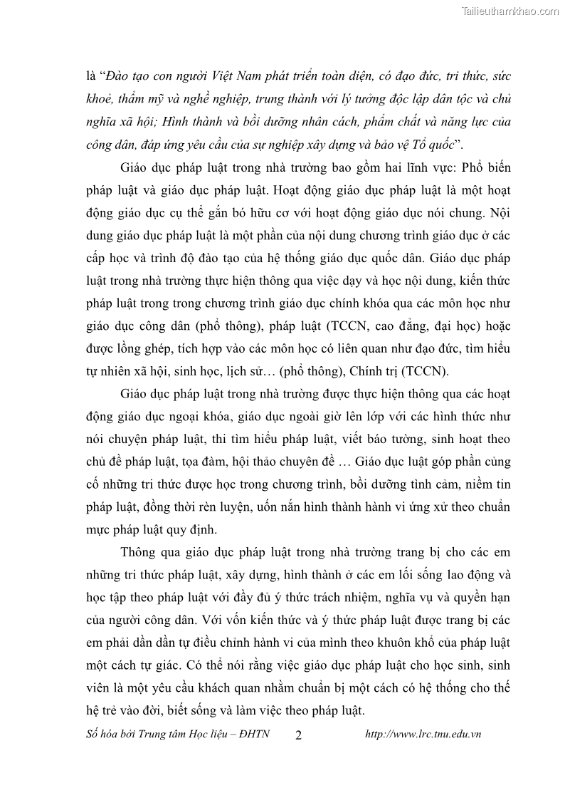 Luận văn thạc sĩ khoa học giáo dục Giáo dục pháp luật cho học sinh các Trung tâm giáo dục thường xuyên, Tỉnh Thái Nguyên - 2 Trang 13