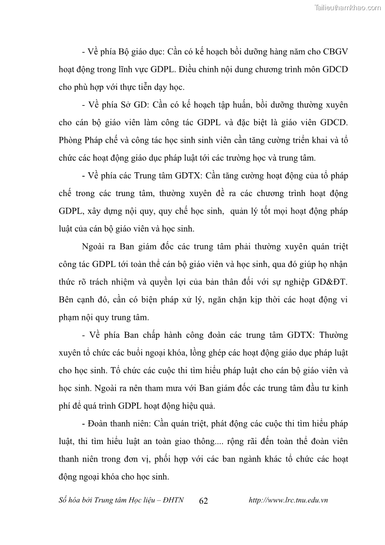 Luận văn thạc sĩ khoa học giáo dục Giáo dục pháp luật cho học sinh các Trung tâm giáo dục thường xuyên, Tỉnh Thái Nguyên - 7 Trang 73