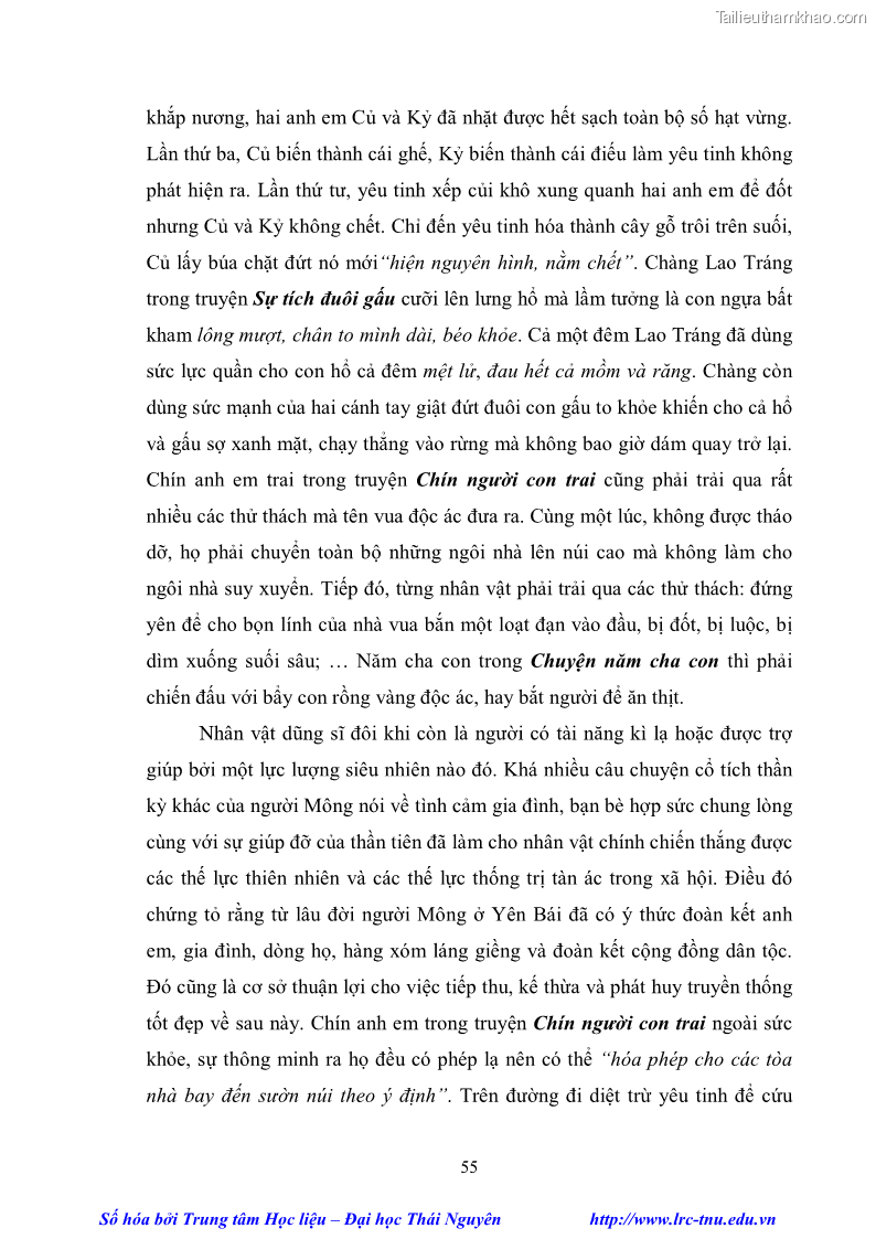 Luận văn thạc sĩ khoa học ngữ văn Khảo sát truyện cổ tích thần kỳ của dân tộc Mông lưu hành ở Yên Bái - 6 Trang 61