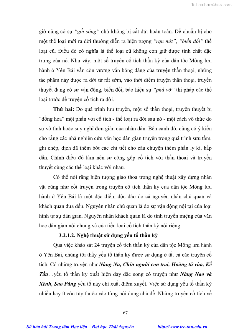 Luận văn thạc sĩ khoa học ngữ văn Khảo sát truyện cổ tích thần kỳ của dân tộc Mông lưu hành ở Yên Bái - 7 Trang 73