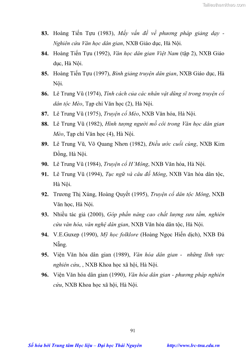 Luận văn thạc sĩ khoa học ngữ văn Khảo sát truyện cổ tích thần kỳ của dân tộc Mông lưu hành ở Yên Bái - 9 Trang 97