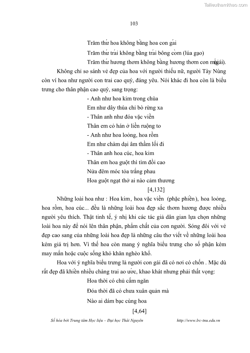 Luận văn thạc sĩ khoa học ngữ văn Khảo sát ý nghĩa hình ảnh trong ca dao - dân ca Tày - Nùng - 10 Trang 109