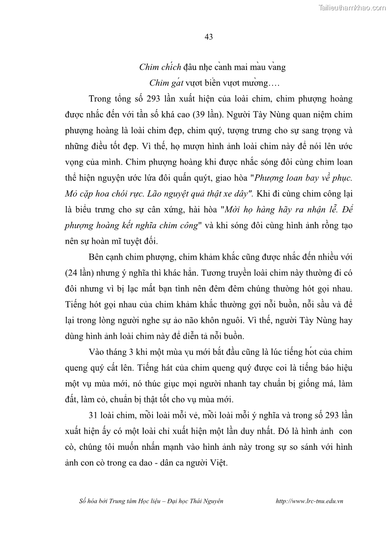Luận văn thạc sĩ khoa học ngữ văn Khảo sát ý nghĩa hình ảnh trong ca dao - dân ca Tày - Nùng - 5 Trang 49