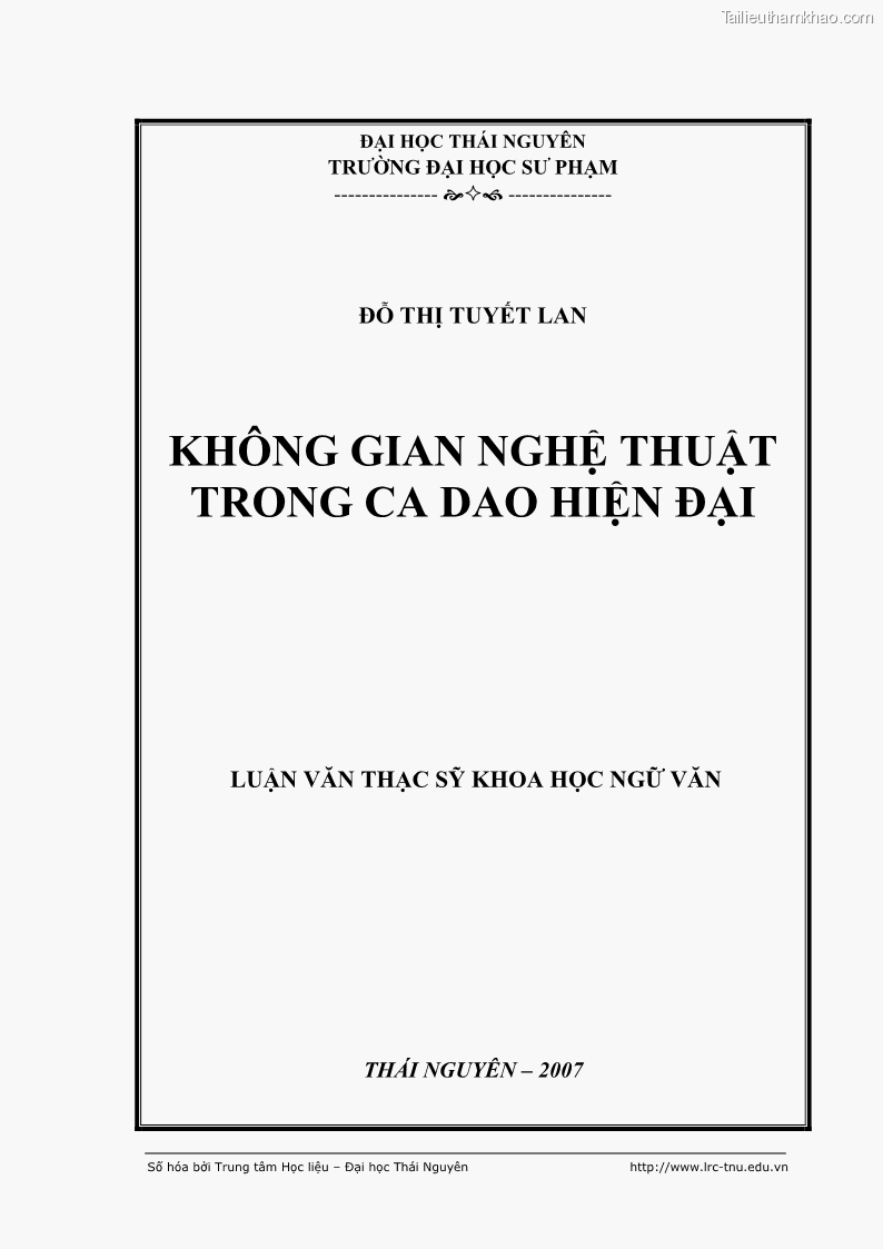 Luận văn thạc sĩ khoa học ngữ văn Không gian nghệ thuật trong ca dao hiện đại - 1 Trang 1