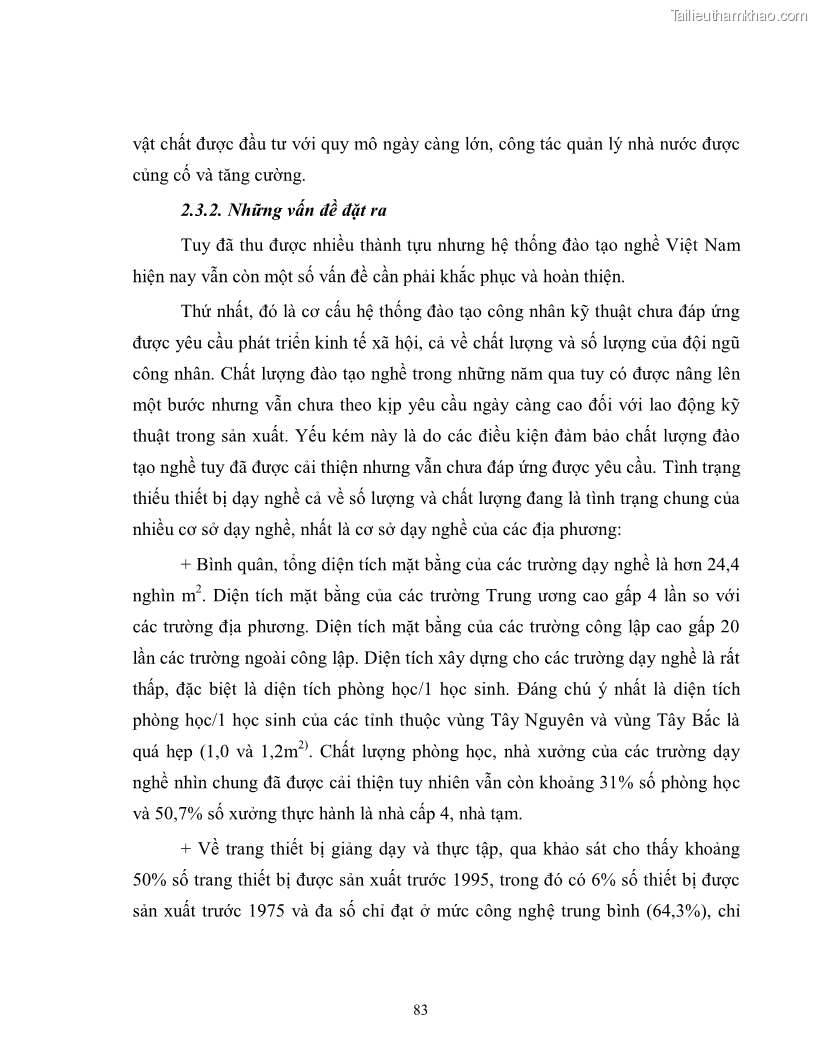 Luận văn thạc sĩ kinh tế Đào tạo công nhân kỹ thuật theo yêu cầu công nghiệp hoá - hiện đại hoá - 8 Trang 85