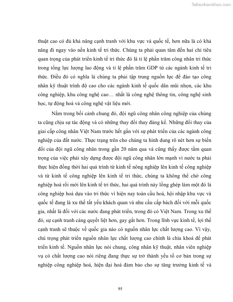 Luận văn thạc sĩ kinh tế Đào tạo công nhân kỹ thuật theo yêu cầu công nghiệp hoá - hiện đại hoá - 9 Trang 97