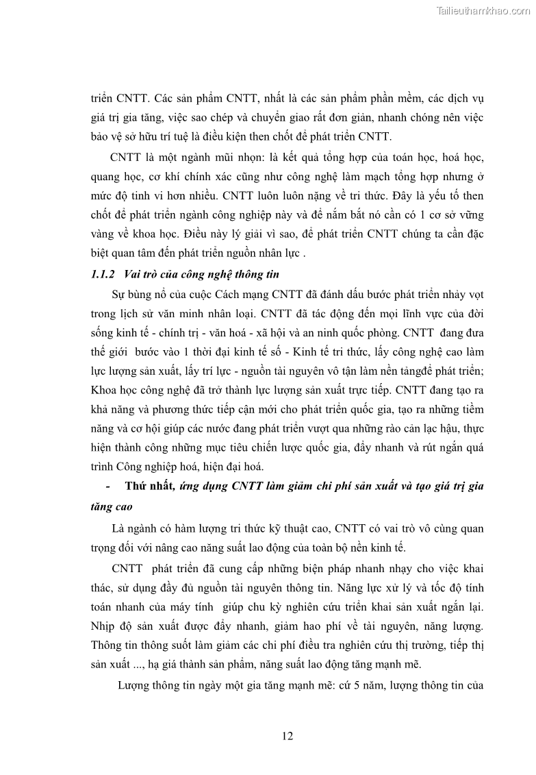 Luận văn thạc sĩ kinh tế Đào tạo nguồn nhân lực công nghệ thông tin ở Việt Nam - 1 Trang 12