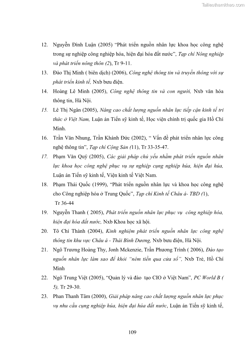Luận văn thạc sĩ kinh tế Đào tạo nguồn nhân lực công nghệ thông tin ở Việt Nam - 10 Trang 109
