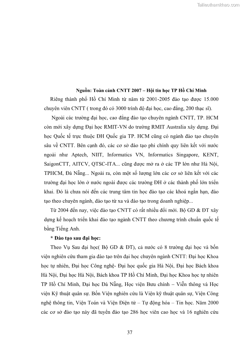 Luận văn thạc sĩ kinh tế Đào tạo nguồn nhân lực công nghệ thông tin ở Việt Nam - 4 Trang 37