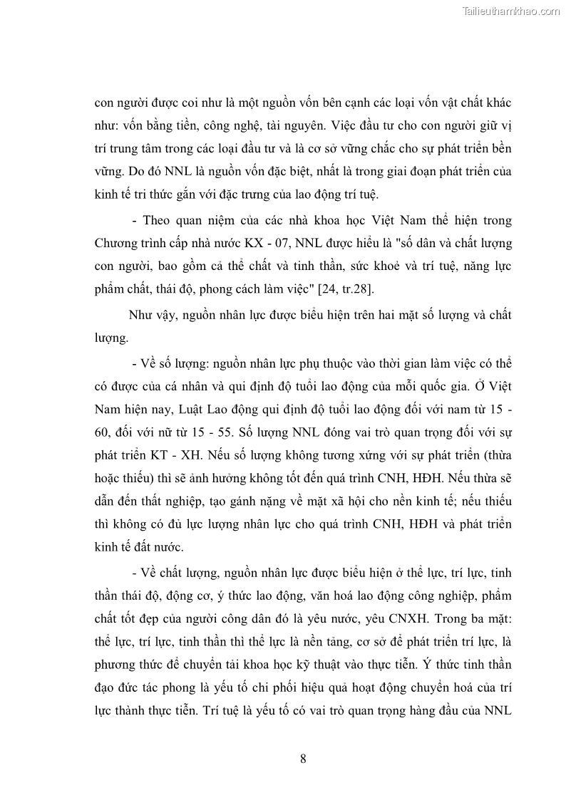 Luận văn thạc sĩ kinh tế Đào tạo và sử dụng nguồn nhân lực trong quá trình công nghiệp hoá, hiện đại hoá ở Hà Tây - 1 Trang 10