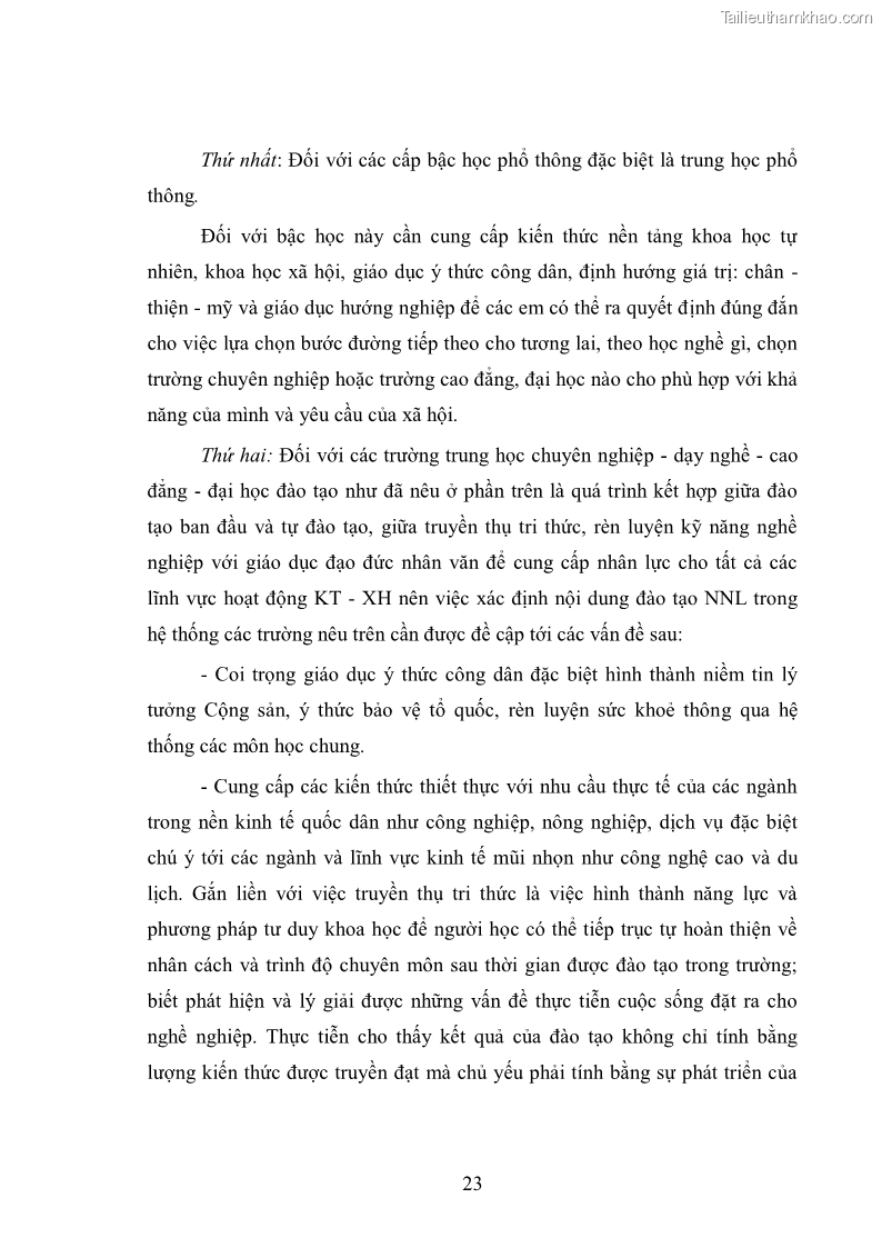 Luận văn thạc sĩ kinh tế Đào tạo và sử dụng nguồn nhân lực trong quá trình công nghiệp hoá, hiện đại hoá ở Hà Tây - 3 Trang 25