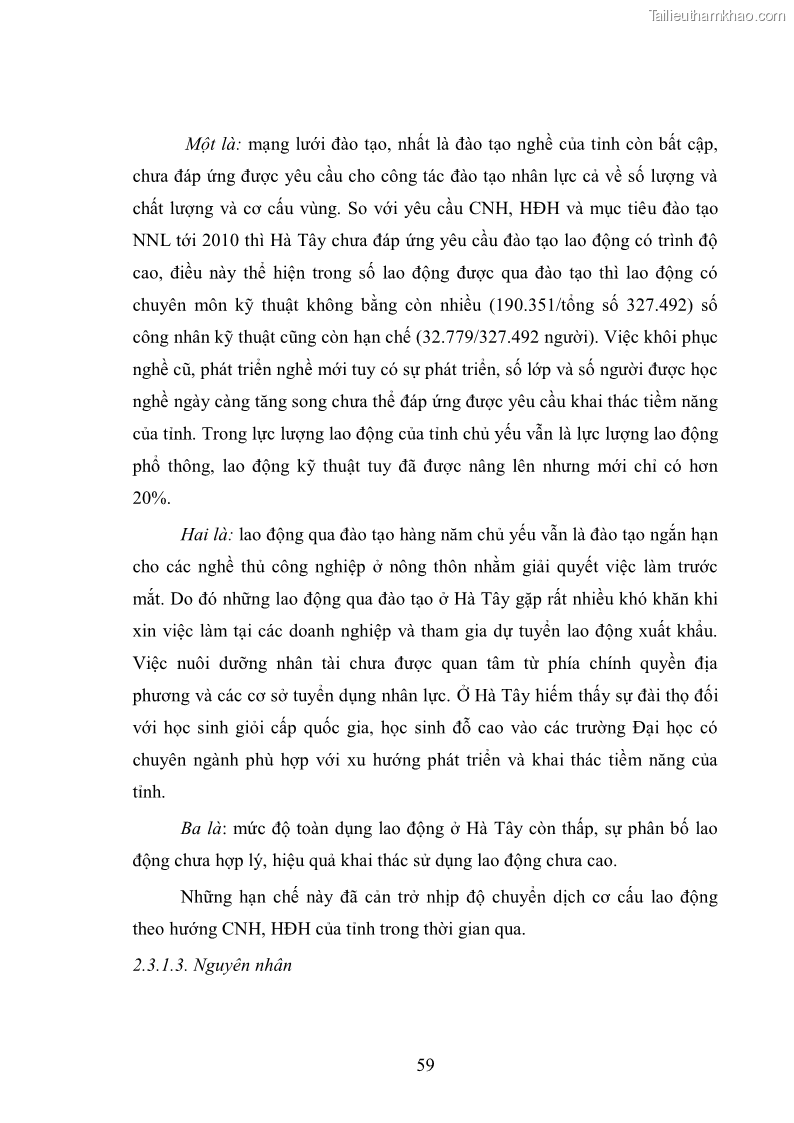 Luận văn thạc sĩ kinh tế Đào tạo và sử dụng nguồn nhân lực trong quá trình công nghiệp hoá, hiện đại hoá ở Hà Tây - 6 Trang 61