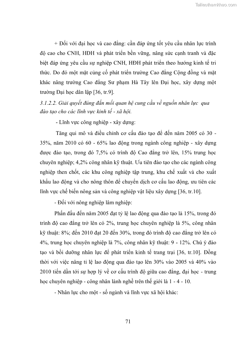 Luận văn thạc sĩ kinh tế Đào tạo và sử dụng nguồn nhân lực trong quá trình công nghiệp hoá, hiện đại hoá ở Hà Tây - 7 Trang 73