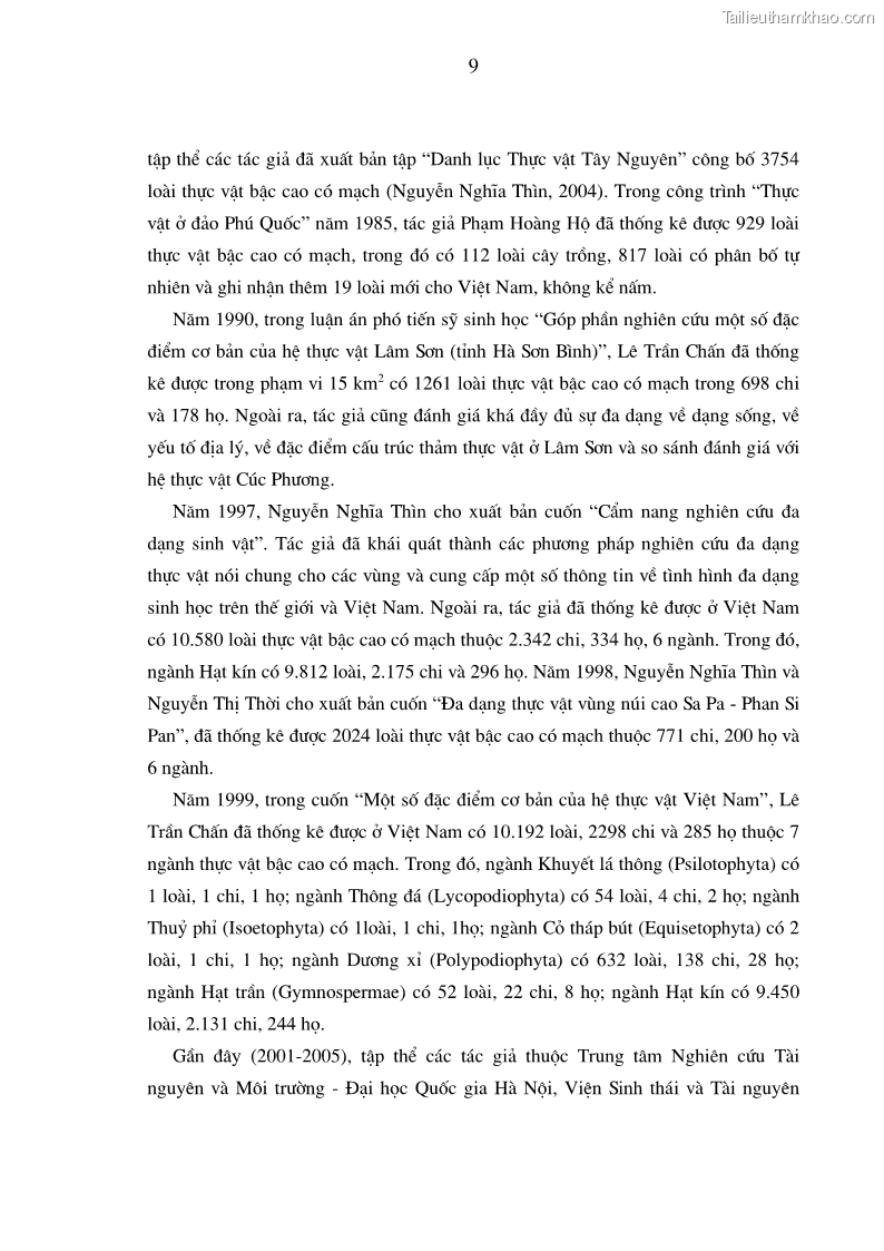 Luận văn thạc sĩ khoa học lâm nghiệp Đánh giá tính đa dạng thực vật ở rừng đặc dụng Yên Tử - Quảng Ninh - 1 Trang 10