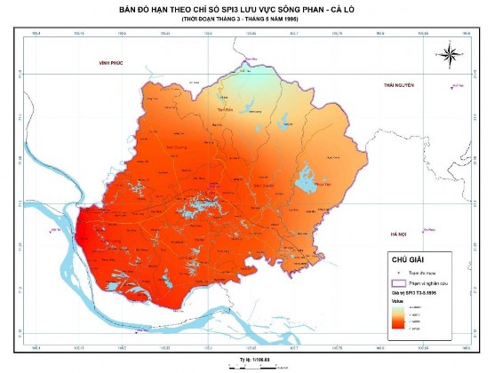 Hình 3 9 Bản đồ hạn theo chỉ số SPI 3 lưu vực sông Phan – Cà Lồ năm 2
