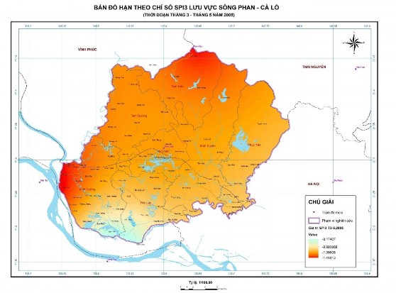 Hình 3 11 Bản đồ hạn theo chỉ số SPI 3 lưu vực sông Phan – Cà Lồ năm 3