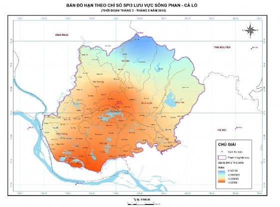 Hình 3 11 Bản đồ hạn theo chỉ số SPI 3 lưu vực sông Phan – Cà Lồ năm 4