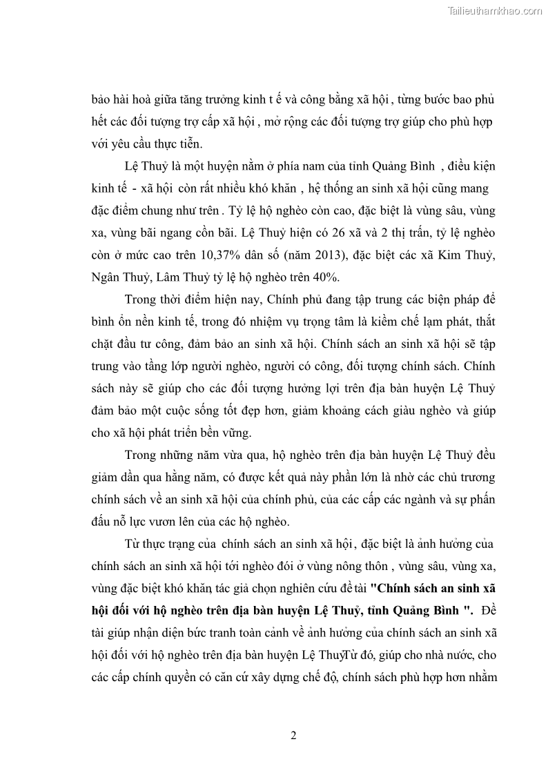 Luận văn thạc sĩ kinh tế chính trị Chính sách an sinh xã hội đối với hộ nghèo trên địa bàn huyện Lệ Thủy, tỉnh Quảng Bình - 2 Trang 13